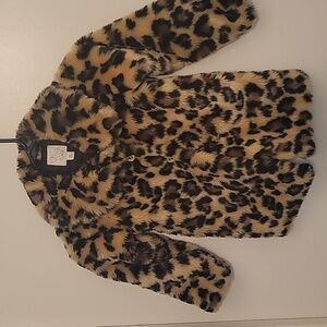 Girls Faux Fur 1989 Leopard Patterned Coat, sz 5T